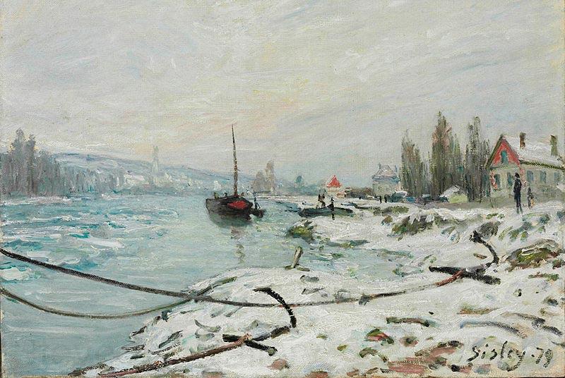 Alfred Sisley Mooring Lines, the Effect of Snow at Saint-Cloud France oil painting art